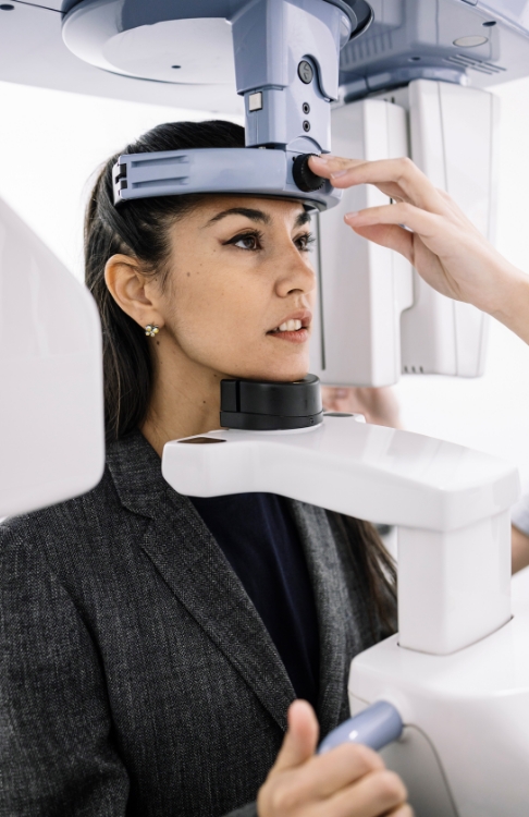 Dental patient getting scans of her mouth and jaw