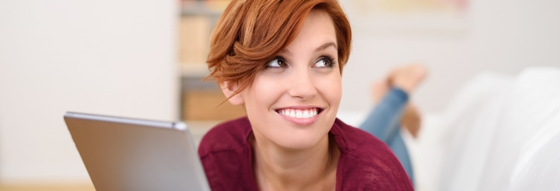 Smiling woman in red sweater